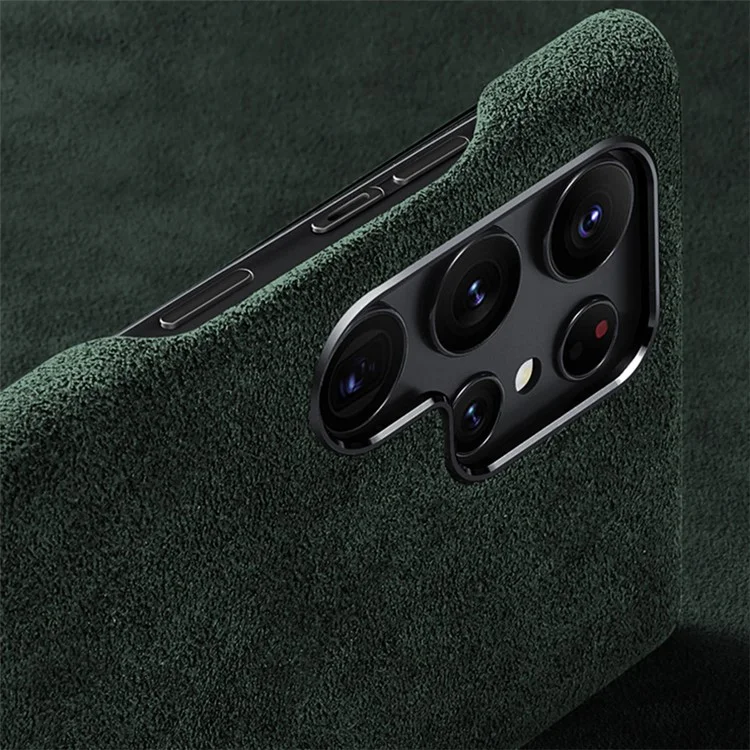 Pour Samsung Galaxy S23 Ultra Suede Coated PC Phone Case Magnetic Anti-drop Phone Cover - Vert noirâtre
