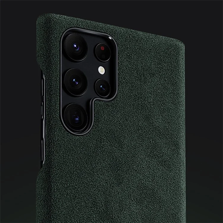 Pour Samsung Galaxy S23 Ultra Suede Coated PC Phone Case Magnetic Anti-drop Phone Cover - Vert noirâtre