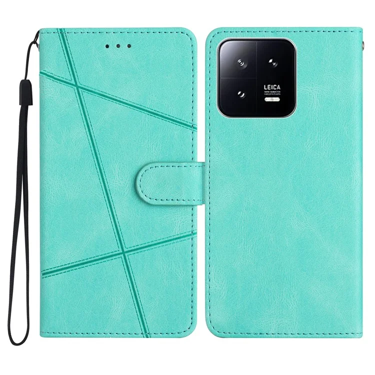 Para Xiaomi 13 5G Imprinted Lines Anti-drop Stand Case Crazy Horse Texture Leather Wallet Phone Cover with Strap - Green