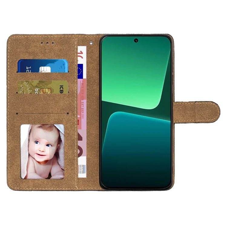 Para Xiaomi 13 5G Imprinted Lines Anti-drop Stand Case Crazy Horse Texture Leather Wallet Phone Cover with Strap - Green