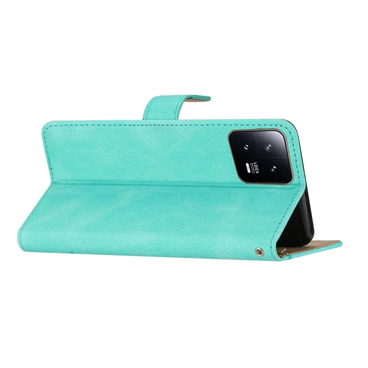 Para Xiaomi 13 5G Imprinted Lines Anti-drop Stand Case Crazy Horse Texture Leather Wallet Phone Cover with Strap - Green