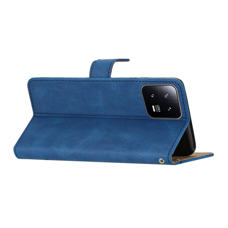 For Xiaomi 13 5G Imprinted Lines Anti-drop Stand Case Crazy Horse Texture Leather Wallet Phone Cover with Strap - Blue