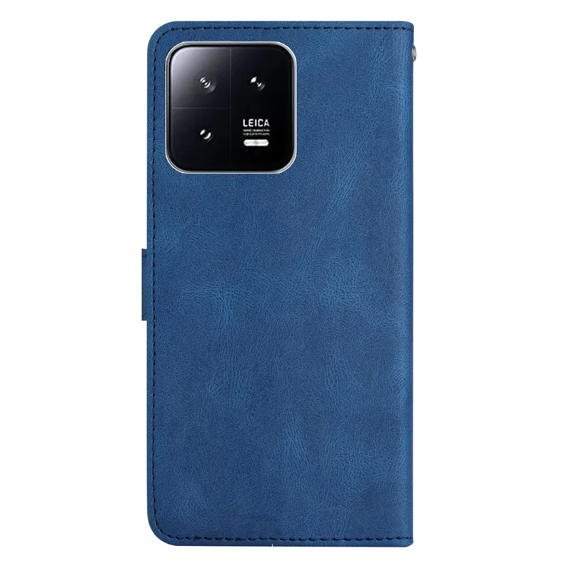 For Xiaomi 13 5G Imprinted Lines Anti-drop Stand Case Crazy Horse Texture Leather Wallet Phone Cover with Strap - Blue