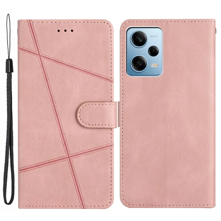 Para Xiaomi Poco X5 Pro 5G / Redmi Note 12 Pro Speed 5G / Note 12 Pro 5G Crazy Horse Texture Leather Wallet Cover Imprinted Lines Folding Stand Case - Rose Gold