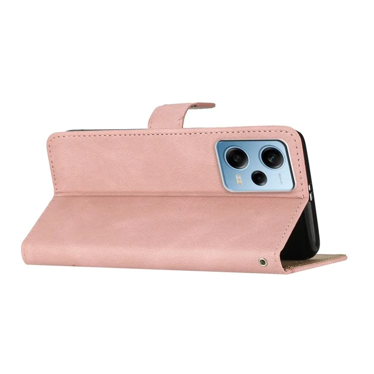 Para Xiaomi Poco X5 Pro 5G / Redmi Note 12 Pro Speed 5G / Note 12 Pro 5G Crazy Horse Texture Leather Wallet Cover Imprinted Lines Folding Stand Case - Rose Gold