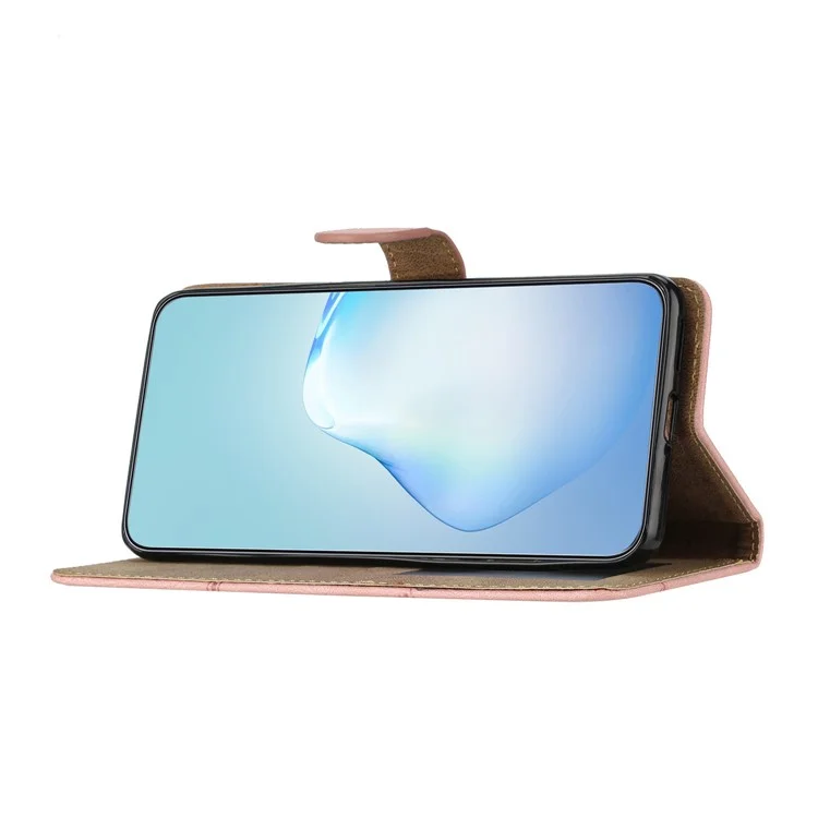 Para Xiaomi Poco X5 Pro 5G / Redmi Note 12 Pro Speed 5G / Note 12 Pro 5G Crazy Horse Texture Leather Wallet Cover Imprinted Lines Folding Stand Case - Rose Gold