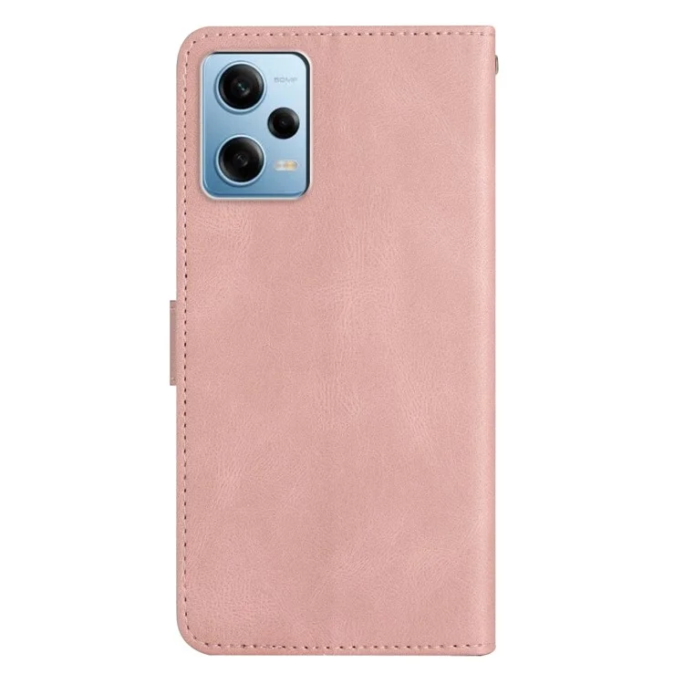 Para Xiaomi Poco X5 Pro 5G / Redmi Note 12 Pro Speed 5G / Note 12 Pro 5G Crazy Horse Texture Leather Wallet Cover Imprinted Lines Folding Stand Case - Rose Gold