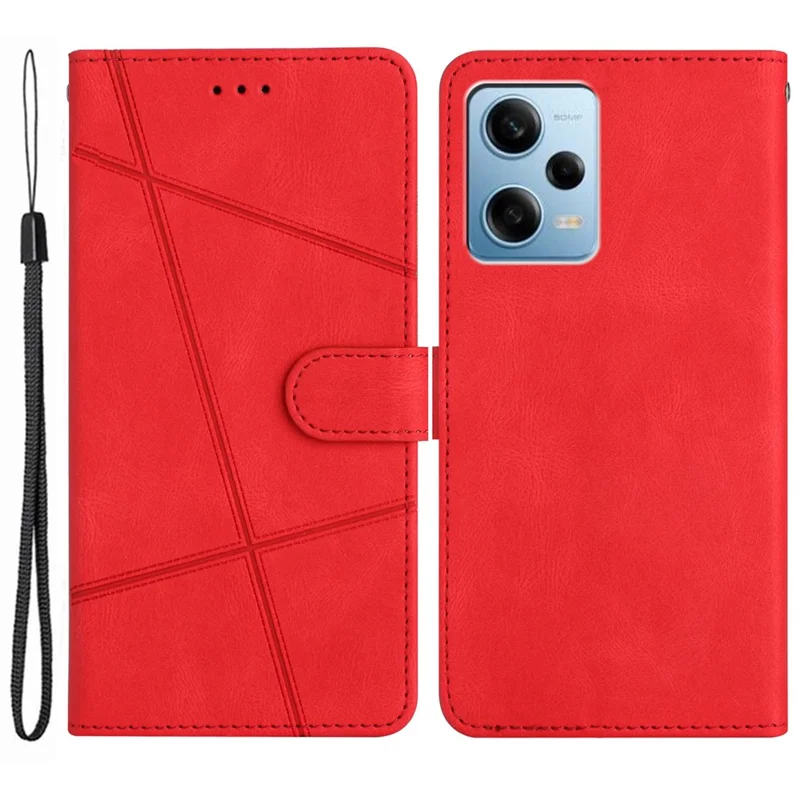 For Xiaomi Poco X5 Pro 5G / Redmi Note 12 Pro Speed 5G / Note 12 Pro 5G Crazy Horse Texture Leather Wallet Cover Imprinted Lines Folding Stand Case - Red