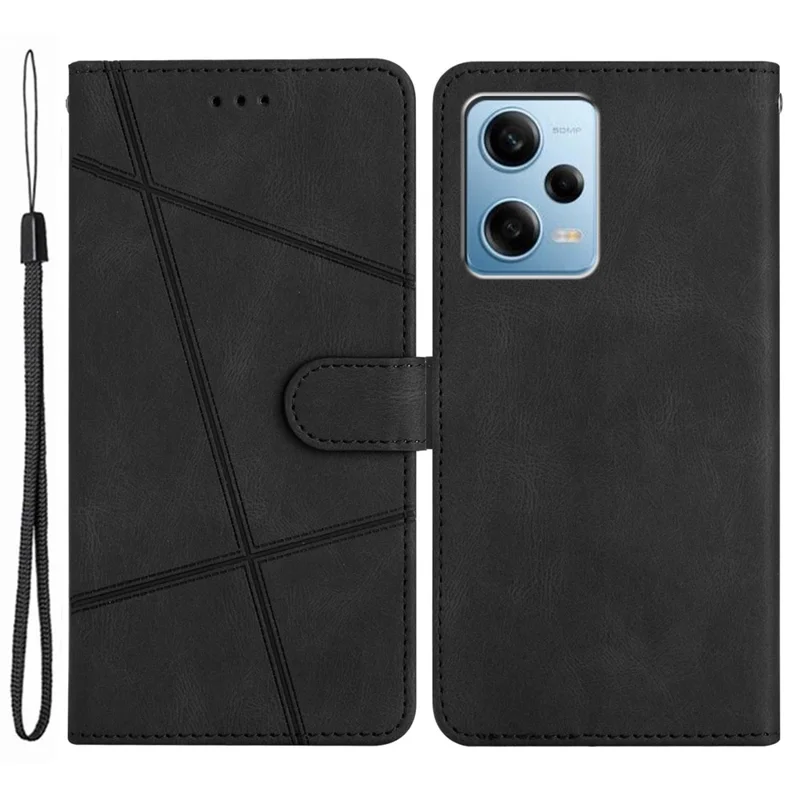 For Xiaomi Poco X5 Pro 5G / Redmi Note 12 Pro Speed 5G / Note 12 Pro 5G Crazy Horse Texture Leather Wallet Cover Imprinted Lines Folding Stand Case - Black