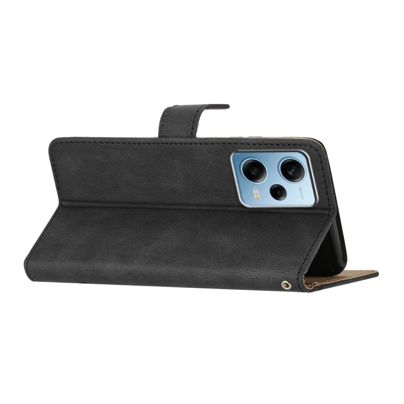 For Xiaomi Poco X5 Pro 5G / Redmi Note 12 Pro Speed 5G / Note 12 Pro 5G Crazy Horse Texture Leather Wallet Cover Imprinted Lines Folding Stand Case - Black