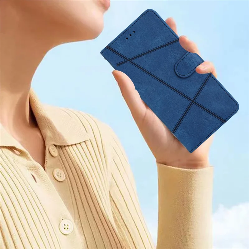 For Xiaomi Poco X5 Pro 5G / Redmi Note 12 Pro Speed 5G / Note 12 Pro 5G Crazy Horse Texture Leather Wallet Cover Imprinted Lines Folding Stand Case - Blue