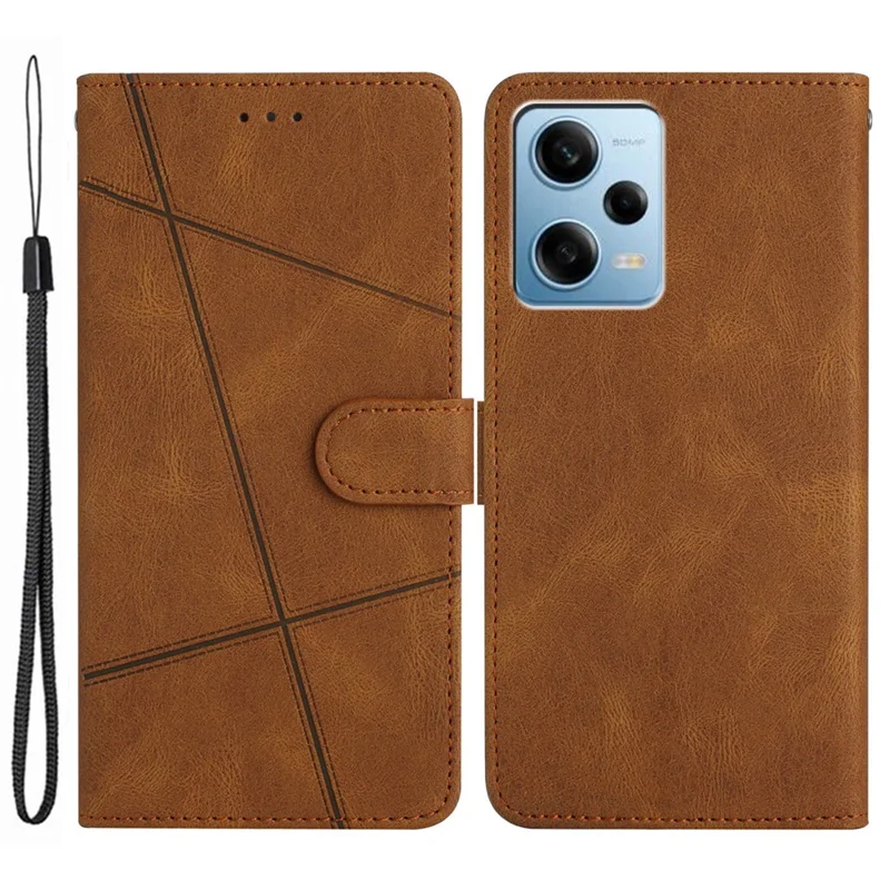 For Xiaomi Poco X5 Pro 5G / Redmi Note 12 Pro Speed 5G / Note 12 Pro 5G Crazy Horse Texture Leather Wallet Cover Imprinted Lines Folding Stand Case - Brown
