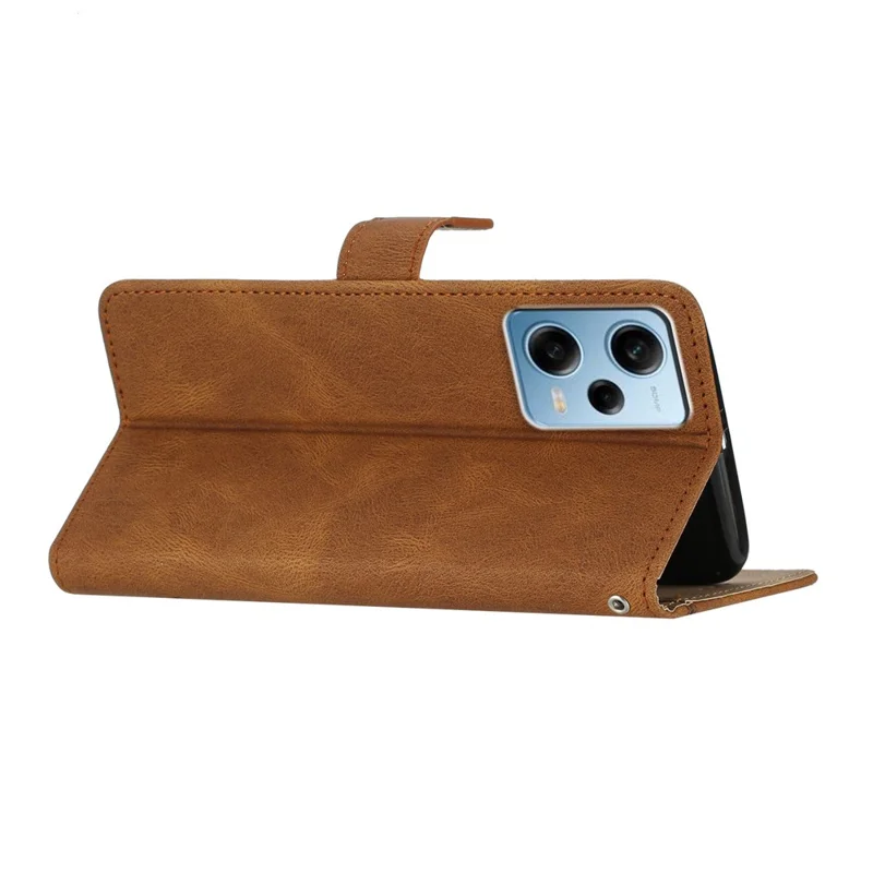 For Xiaomi Poco X5 Pro 5G / Redmi Note 12 Pro Speed 5G / Note 12 Pro 5G Crazy Horse Texture Leather Wallet Cover Imprinted Lines Folding Stand Case - Brown