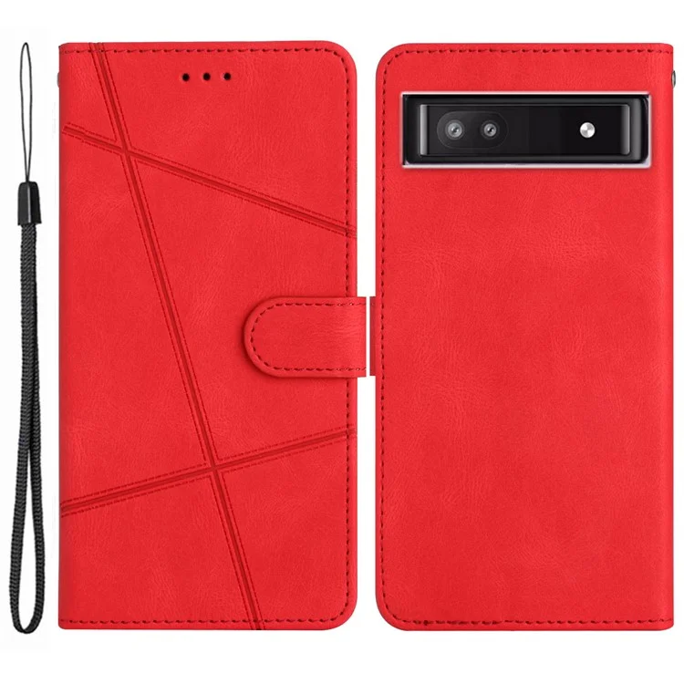 Para Google Pixel 7a Imprinted Lines Leather Wallet Cover Crazy Horse Texture Phone Stand Case con correa - Rojo