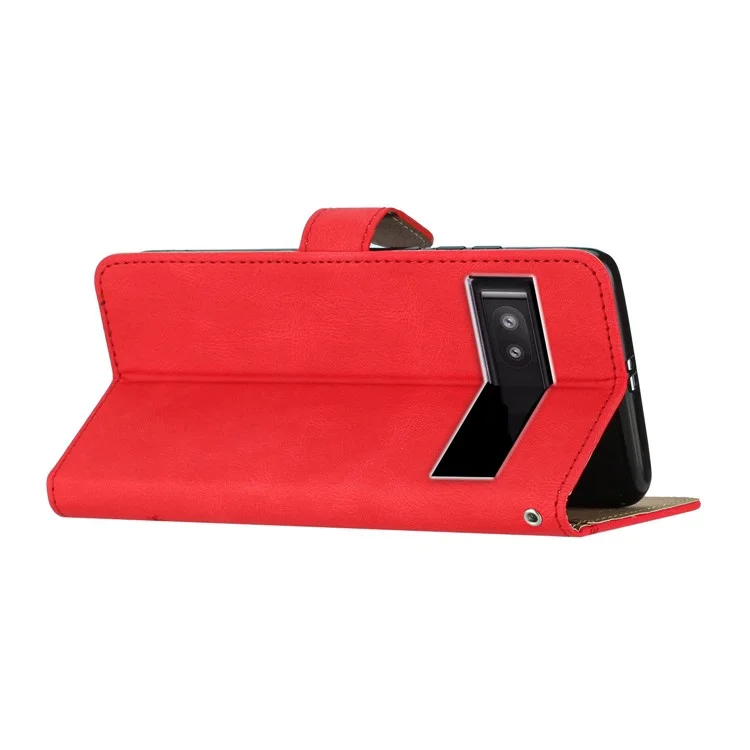 Para Google Pixel 7a Imprinted Lines Leather Wallet Cover Crazy Horse Texture Phone Stand Case con correa - Rojo