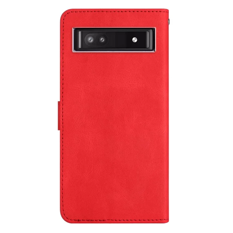 Para Google Pixel 7a Imprinted Lines Leather Wallet Cover Crazy Horse Texture Phone Stand Case con correa - Rojo