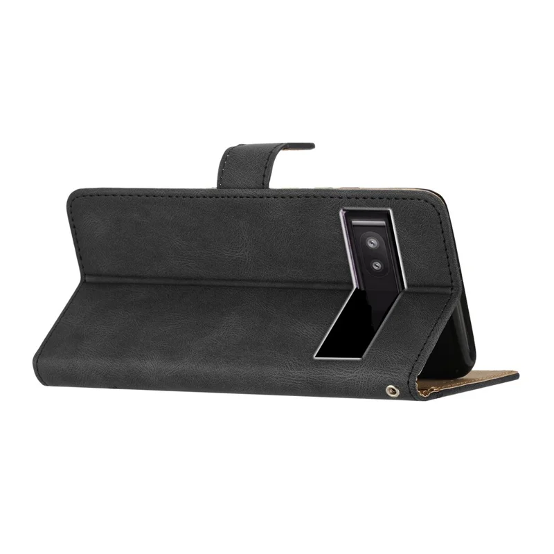 For Google Pixel 7a Imprinted Lines Leather Wallet Cover Crazy Horse Texture Phone Stand Case with Strap - Black