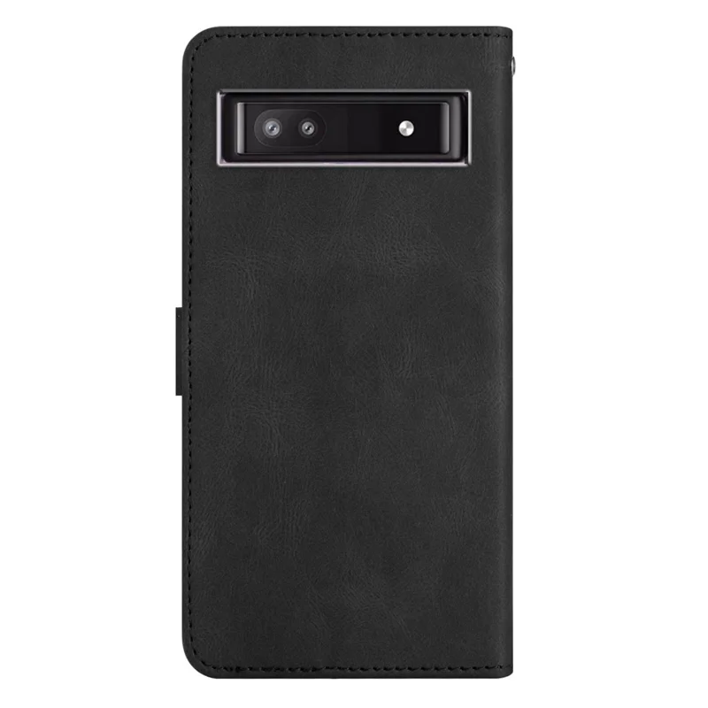 For Google Pixel 7a Imprinted Lines Leather Wallet Cover Crazy Horse Texture Phone Stand Case with Strap - Black