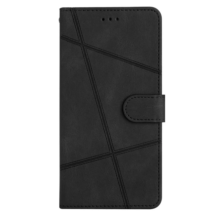 Per Google Pixel 7 Pro 5G Imprinted Lines PU Leather Wallet Stand Anti-drop Cover Crazy Horse Texture Phone Case with Strap - Black