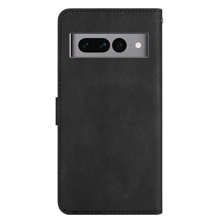 Per Google Pixel 7 Pro 5G Imprinted Lines PU Leather Wallet Stand Anti-drop Cover Crazy Horse Texture Phone Case with Strap - Black