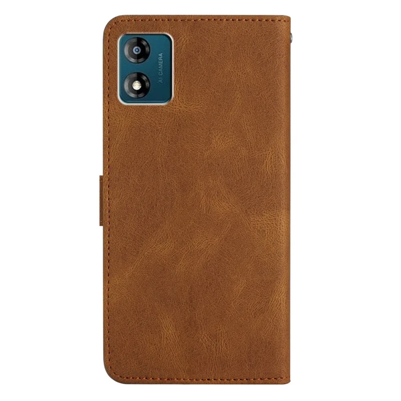 Для Motorola Moto E13 4G Imprinted Lines Crazy Horse Texture Phone Case PU Leather Wallet Stand Smartphone Cover with Strap - Brown