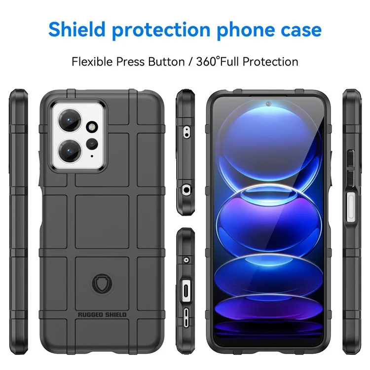 Pour Xiaomi Redmi Note 12 4G Étui de téléphone en TPU souple à texture carré quadrillée antichoc - Noir