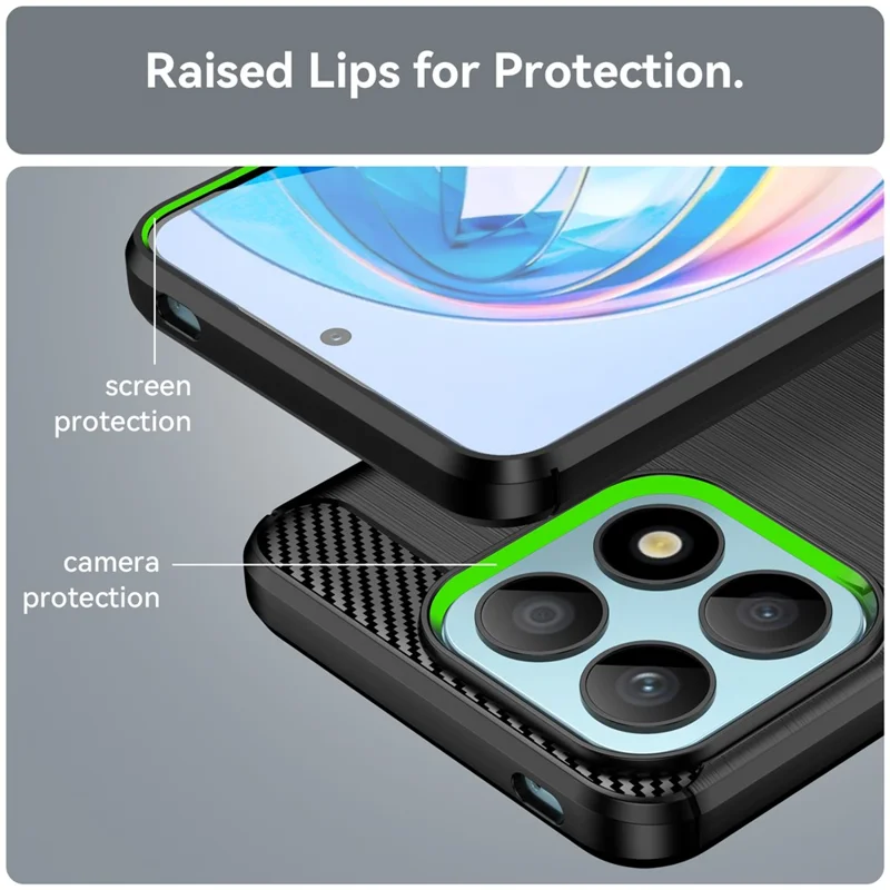 For Honor X8a 4G Carbon Fiber Texture Brushed TPU Phone Case Anti-drop Cell Phone Cover - Black