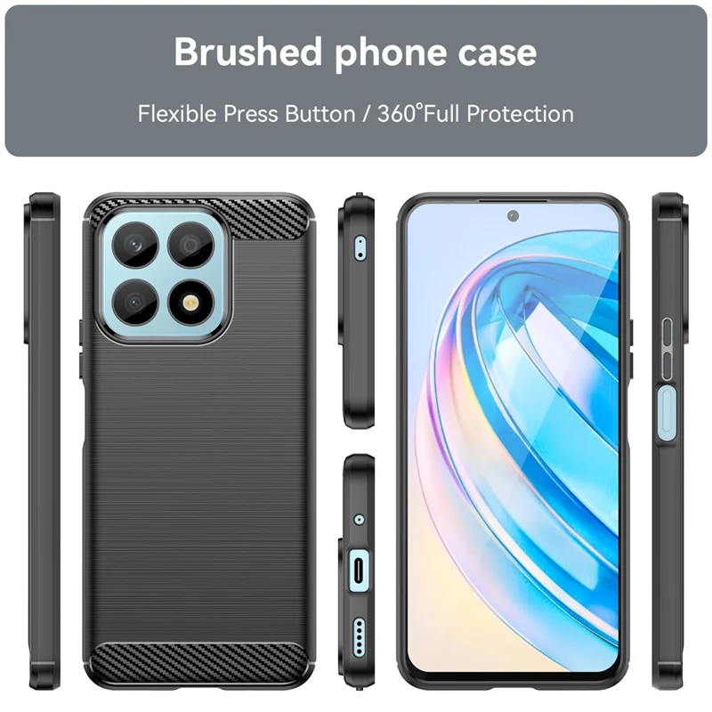 For Honor X8a 4G Carbon Fiber Texture Brushed TPU Phone Case Anti-drop Cell Phone Cover - Black