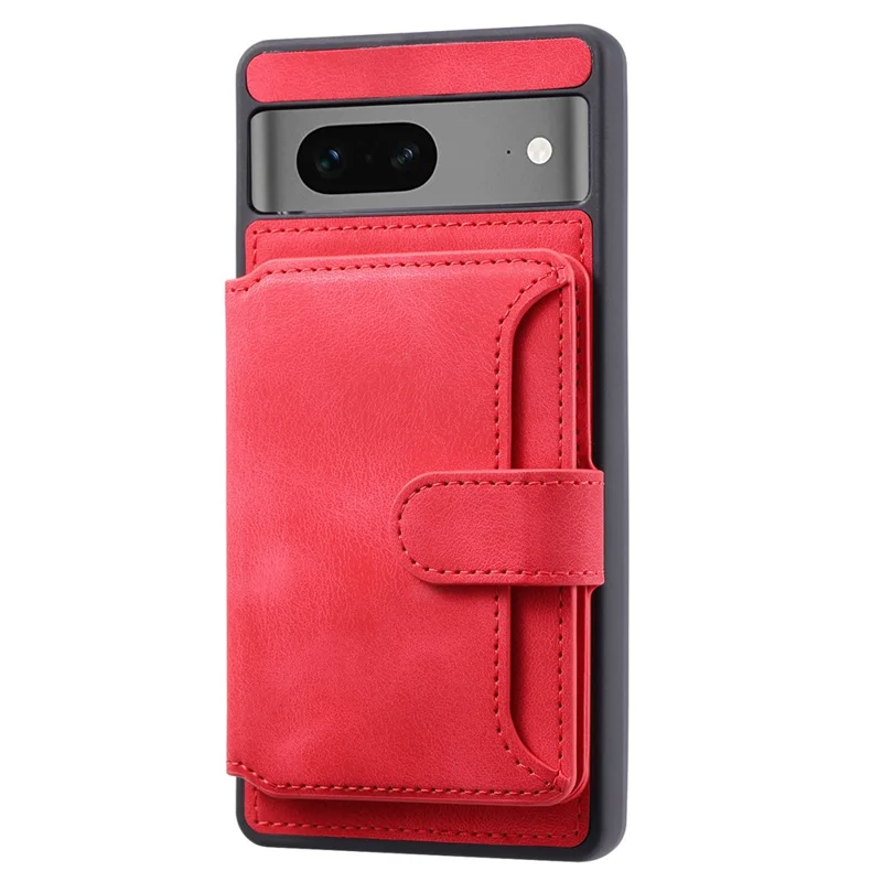 For Google Pixel 7 5G RFID Blocking Wallet Phone Cover Skin-touch Kickstand Leather Coated TPU Case - Red