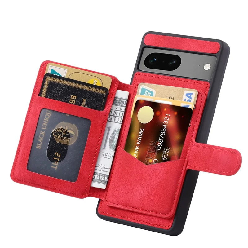 For Google Pixel 7 5G RFID Blocking Wallet Phone Cover Skin-touch Kickstand Leather Coated TPU Case - Red