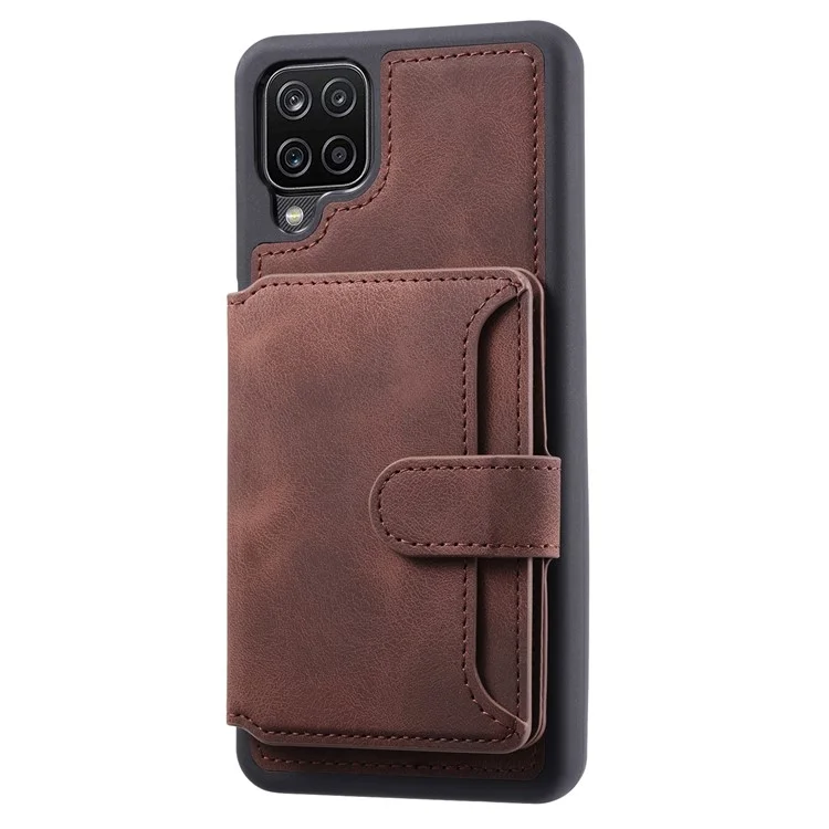Pour Samsung Galaxy A12 / M12 RFID Blocking Phone Case Leather Coated TPU Cover with Kickstand Wallet - Coffee