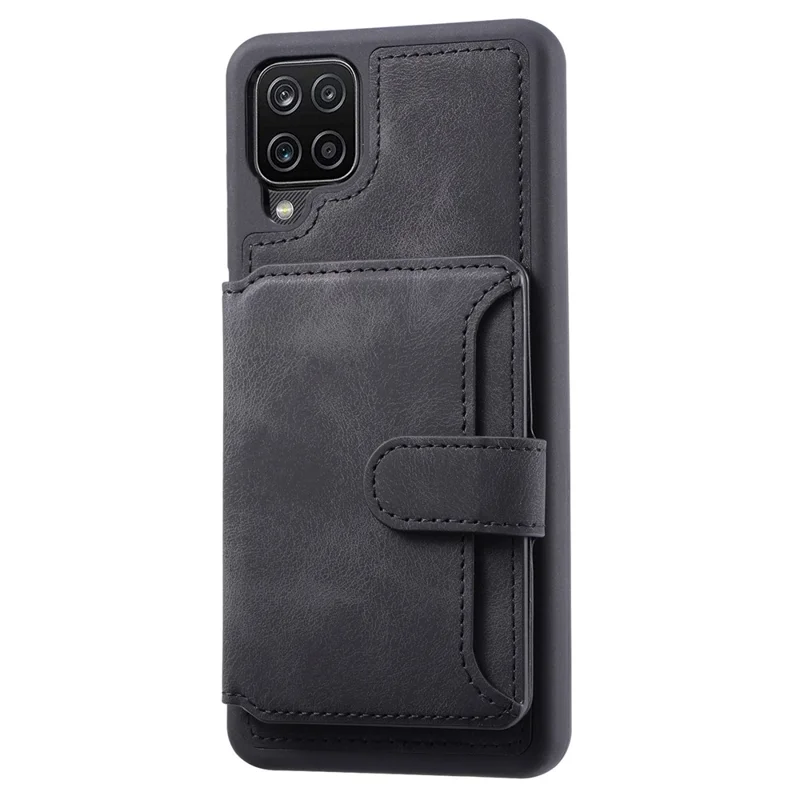 For Samsung Galaxy A12 / M12 RFID Blocking Phone Case Leather Coated TPU Cover with Kickstand Wallet - Black