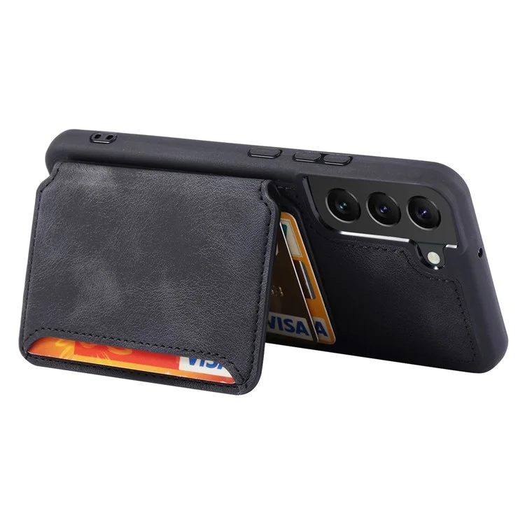 Para Samsung Galaxy S23 RFID Blocking Wallet Phone Case Leather Coated TPU Phone Cover with Kickstand - Preto