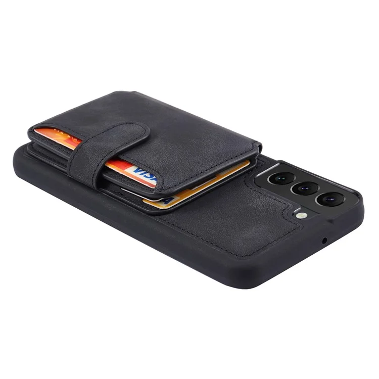 Para Samsung Galaxy S23 RFID Blocking Wallet Phone Case Leather Coated TPU Phone Cover with Kickstand - Preto