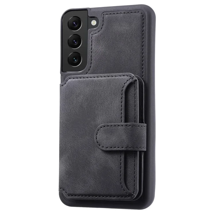 Para Samsung Galaxy S23 RFID Blocking Wallet Phone Case Leather Coated TPU Phone Cover with Kickstand - Preto