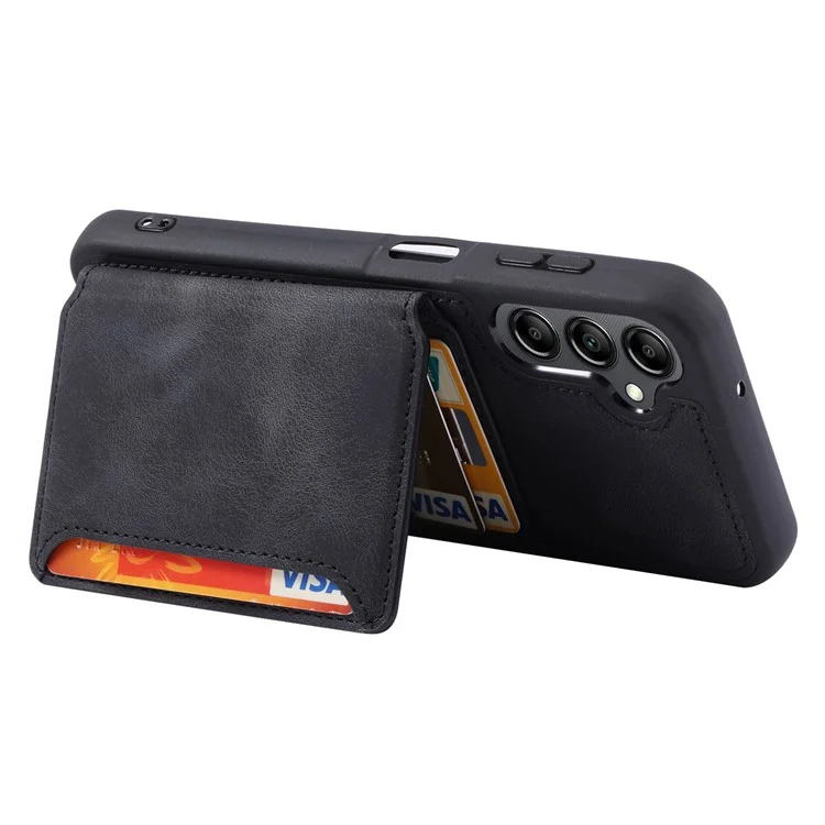 Per Samsung Galaxy A34 5G Kickstand Phone Cover RFID Blocking Wallet PU Leather Coated TPU Case - Nero