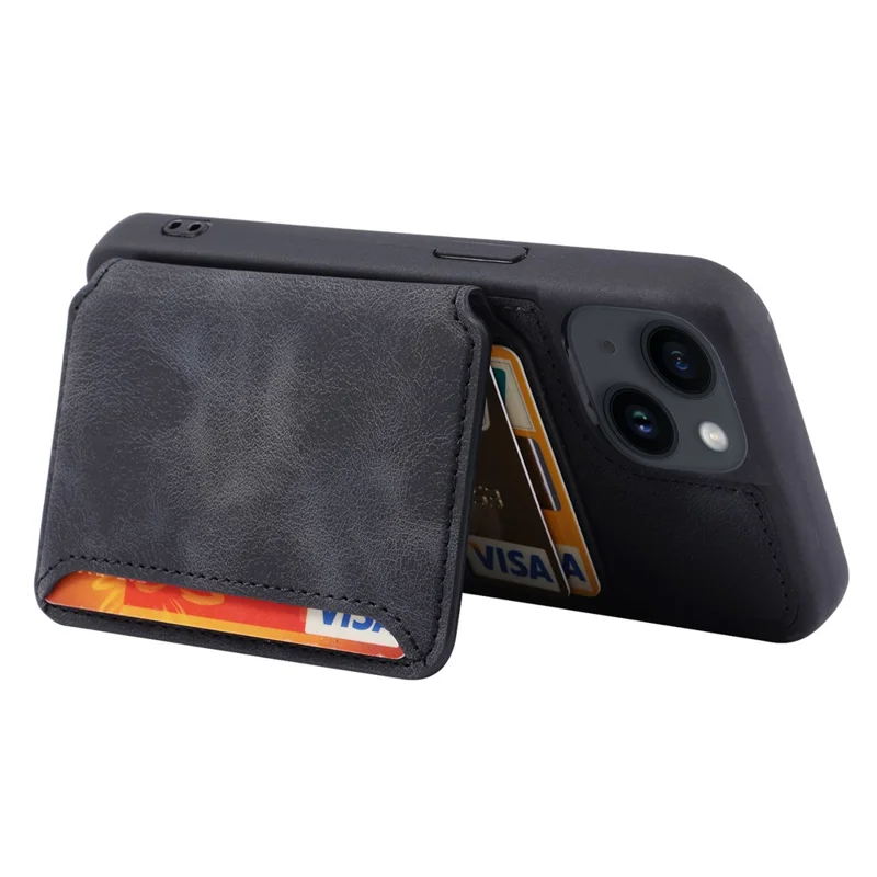 RFID Blocking Phone Case for iPhone 13 , Wallet Kickstand Leather Coated TPU Back Cover - Black
