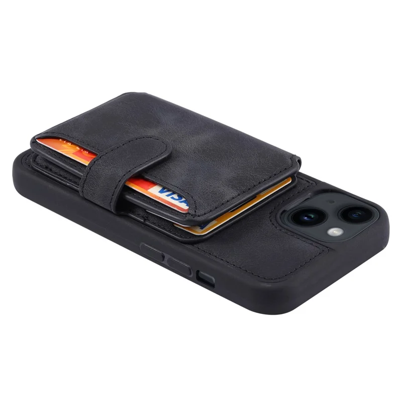 RFID Blocking Phone Case for iPhone 13 , Wallet Kickstand Leather Coated TPU Back Cover - Black