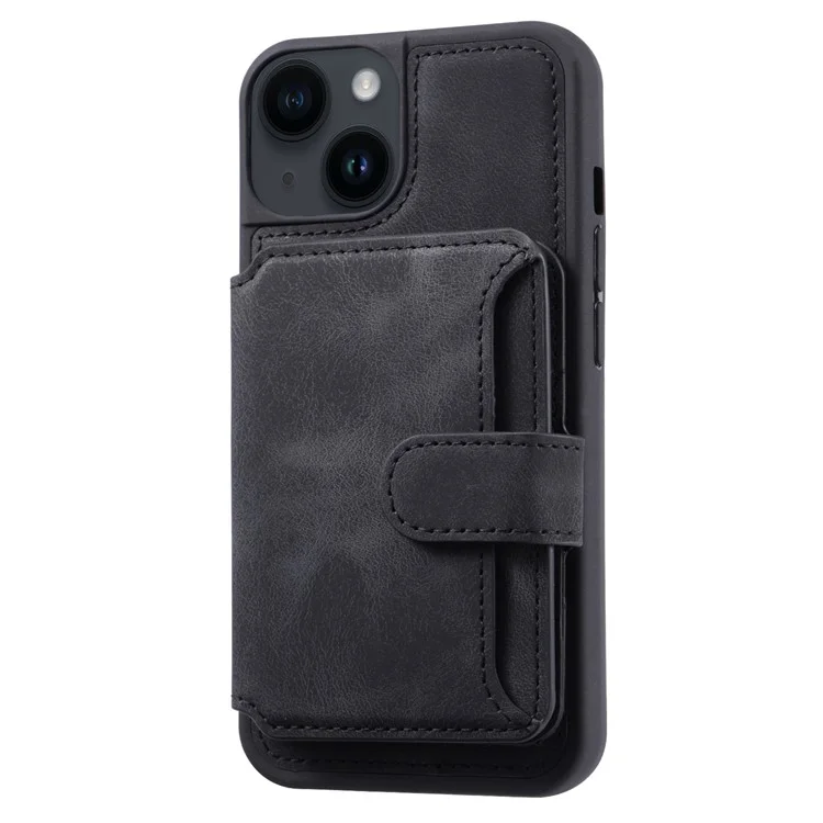 RFID Blocking Phone Case for iPhone 13 , Wallet Kickstand Leather Coated TPU Back Cover - Black
