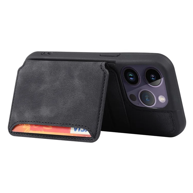 Para iPhone 13 Pro RFID Blocking Phone Case Leather Coated TPU Cover with Wallet Kickstand - Preto