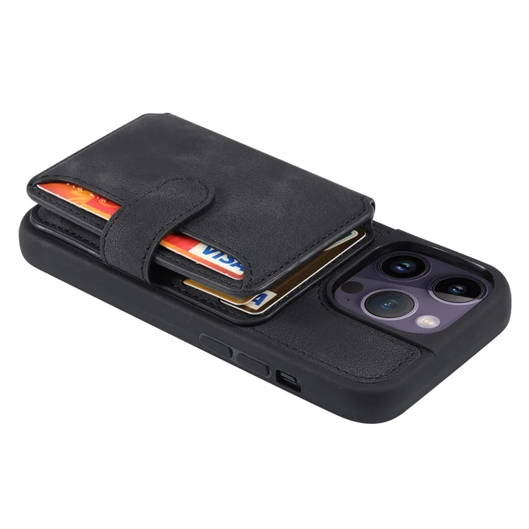 Para iPhone 13 Pro RFID Blocking Phone Case Leather Coated TPU Cover with Wallet Kickstand - Preto