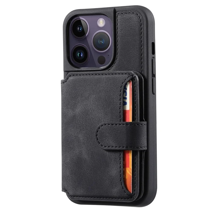 Para iPhone 13 Pro RFID Blocking Phone Case Leather Coated TPU Cover with Wallet Kickstand - Preto