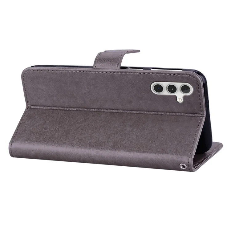 For Samsung Galaxy A34 5G Leather Phone Case Stand Wallet Imprinted Owl Flower Pattern Cell Phone Cover - Grey