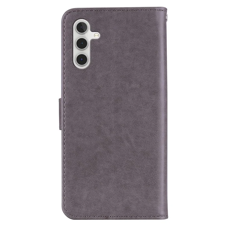 For Samsung Galaxy A34 5G Leather Phone Case Stand Wallet Imprinted Owl Flower Pattern Cell Phone Cover - Grey