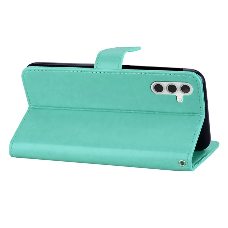 For Samsung Galaxy A34 5G Leather Phone Case Stand Wallet Imprinted Owl Flower Pattern Cell Phone Cover - Cyan