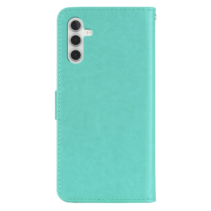 For Samsung Galaxy A34 5G Leather Phone Case Stand Wallet Imprinted Owl Flower Pattern Cell Phone Cover - Cyan