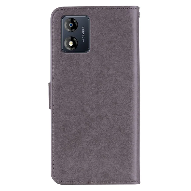 Para Motorola Moto E13 4G PU Leather Stand Cover Imprinted Owl Flower Flip Wallet Phone Case - Gris