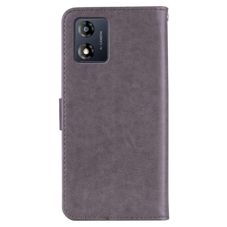 Para Motorola Moto E13 4G Glitter Rhinestone Capa de couro PU Impressão de coruja Flor Stand Carteira Capa de telefone - Cinza