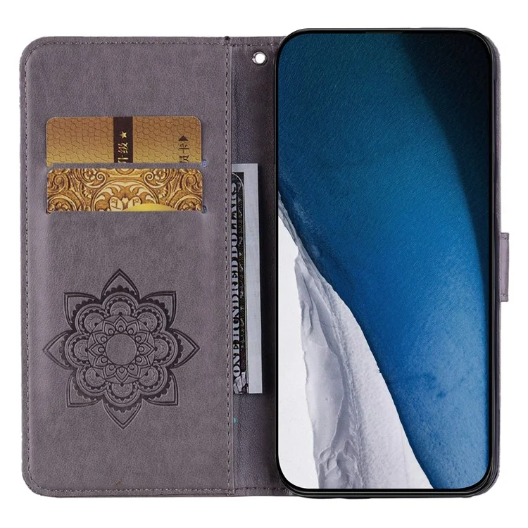 Für Motorola Moto G13 4G / G23 4G / G53 5G PU-Leder-Handyhülle mit geprägtem Eule-Blumen-Muster - Flip-Ständer-Hülle - Grau