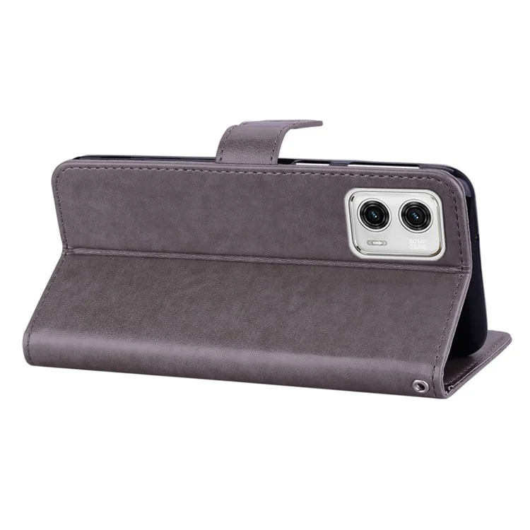 Für Motorola Moto G13 4G / G23 4G / G53 5G PU-Leder-Handyhülle mit geprägtem Eule-Blumen-Muster - Flip-Ständer-Hülle - Grau